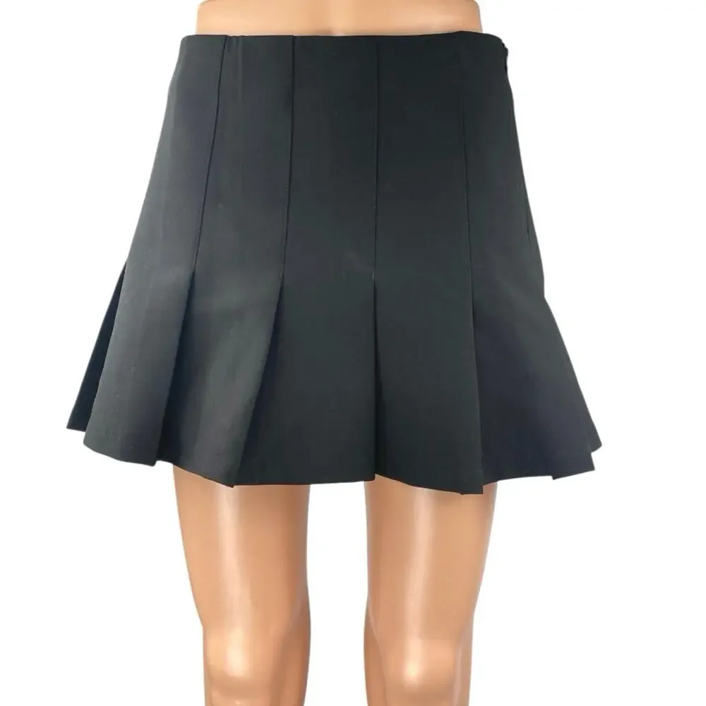 Zara Women's Black High Waisted Pleated Zip Casual A Line Mini Skirt Size S